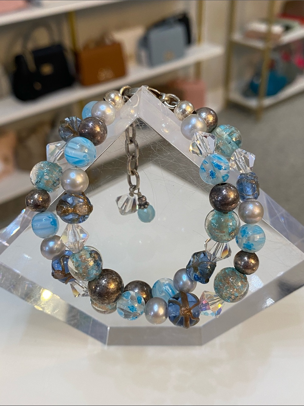Handcrafted STERLING Blue Beaded Bracelet